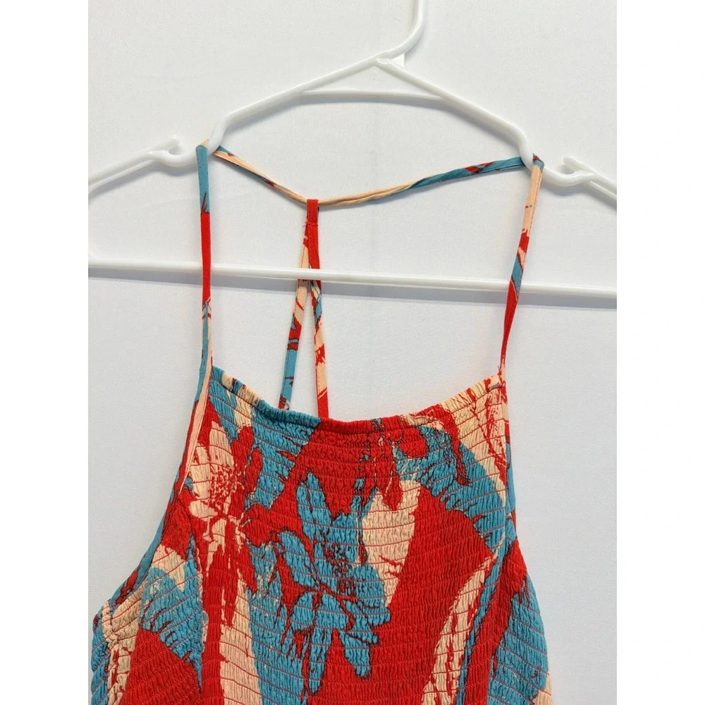 Free People Maxi Dress Smocked Floral Tropical Red Blue Women - Picture 4 of 12